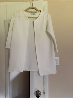 New Collection Italy White Textured Open-Front dress coat